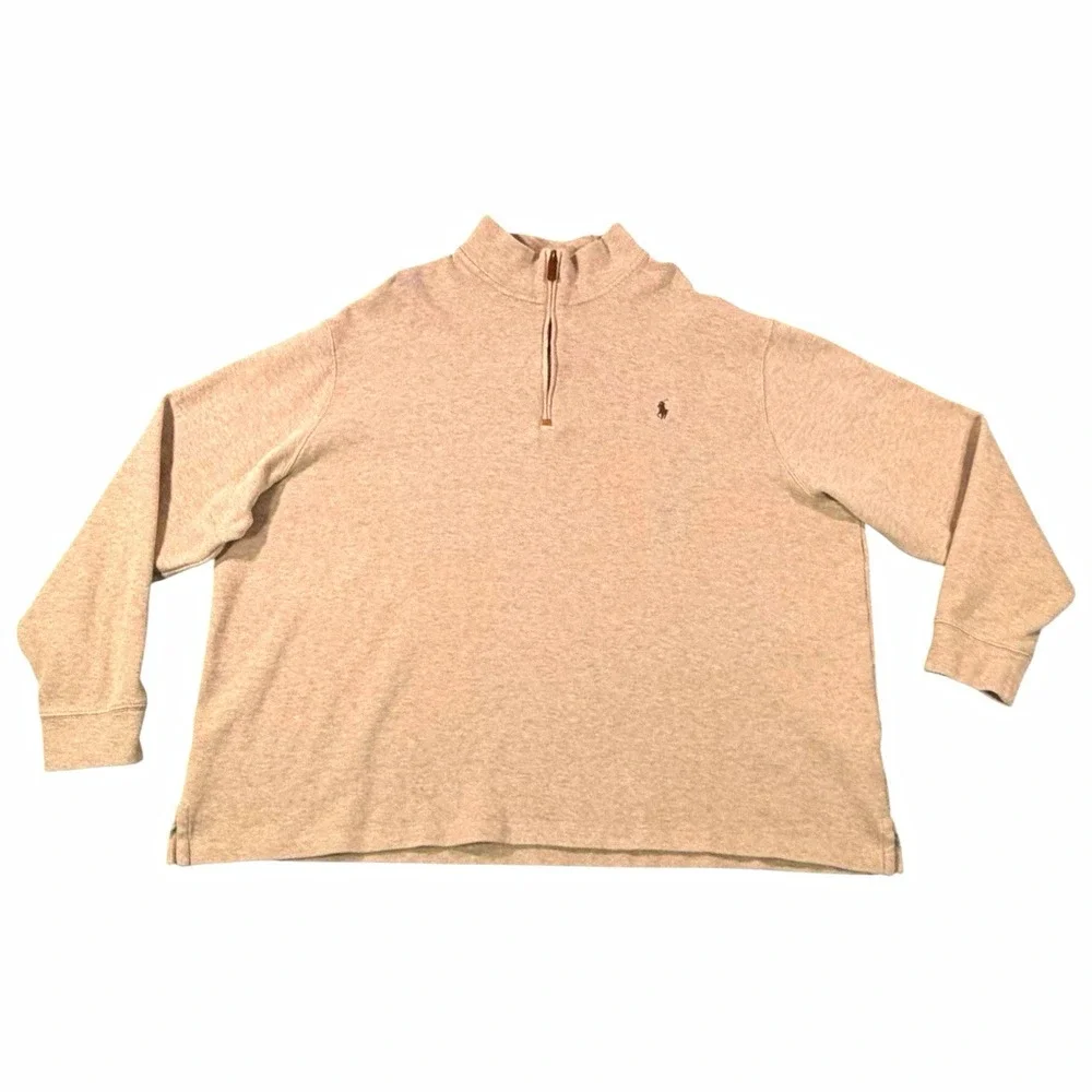 Polo Ralph Lauren Men's Big 3X Beige Cotton Knit Quarter Zip Mock Neck Sweater